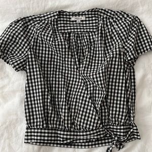 Madewell black gingham faux wrap top